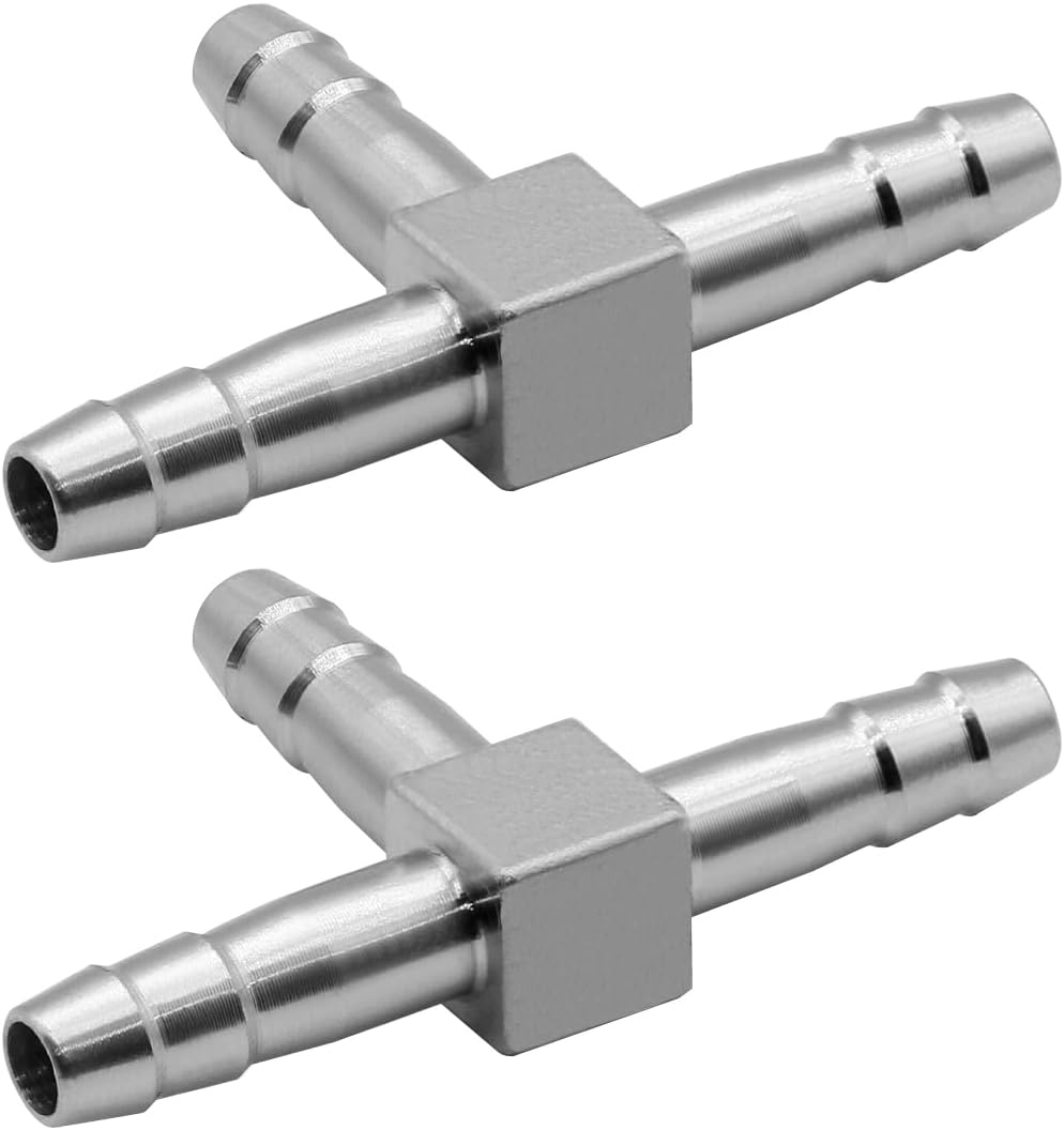Stainless Steel 4mm Hose Barb, 3 Way Tee T Barb Splitter Fittings (Pack of 2)