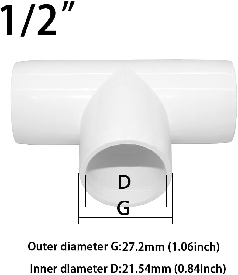 1/2 Inch Tee PVC Fittings Tee Connector, Furniture Grade Corner Pieces for DIY Building Furniture Greenhouse Shed Pipe Fittings Tent Connection (8 Pack)