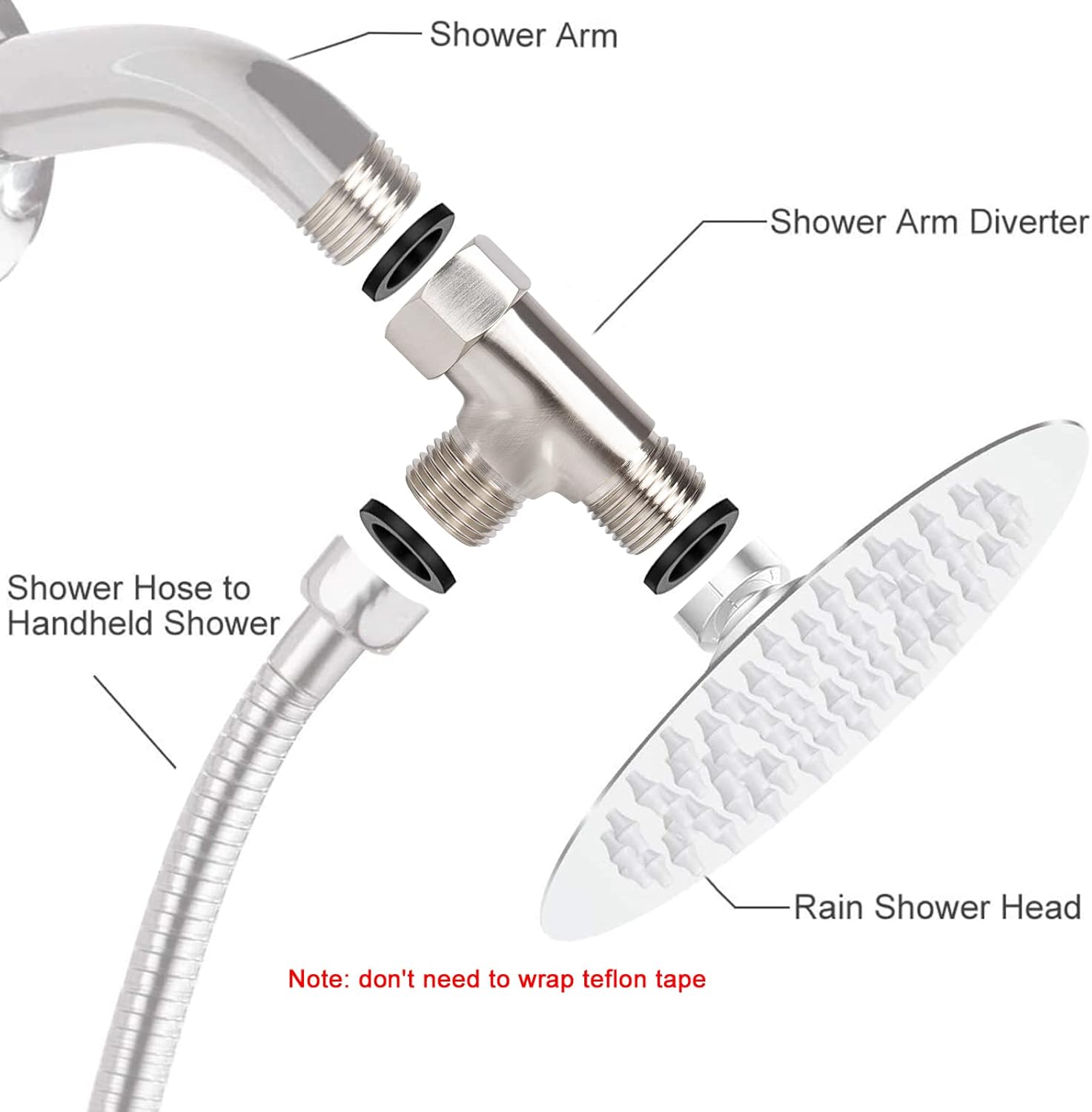 Solid Brass G1/2 Inch 3-Way Diverter Valve - Hose Fitting Tee, T-Adapter Connector for Angle Valve Hose, Tub Shower Arm and Toilet Bidet Sprayer Faucet