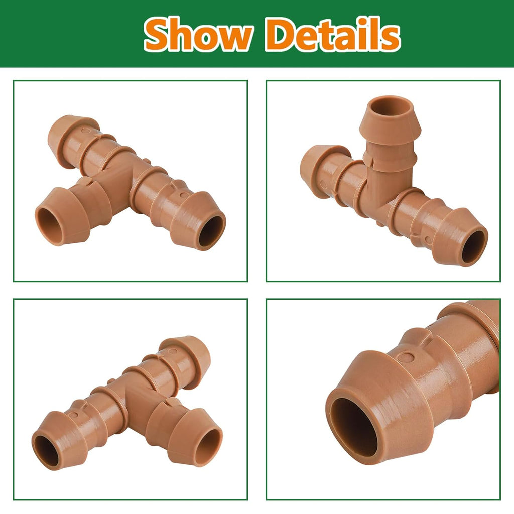 15pcs Drip Irrigation Tee Connectors for 1/2 Inch Pipe, Drip Irrigation Tube Barb T Connectors for 1/2 Inch Irrigation Tube Drip Irrigation Tube Connection Parts for Garden Sprinkler System