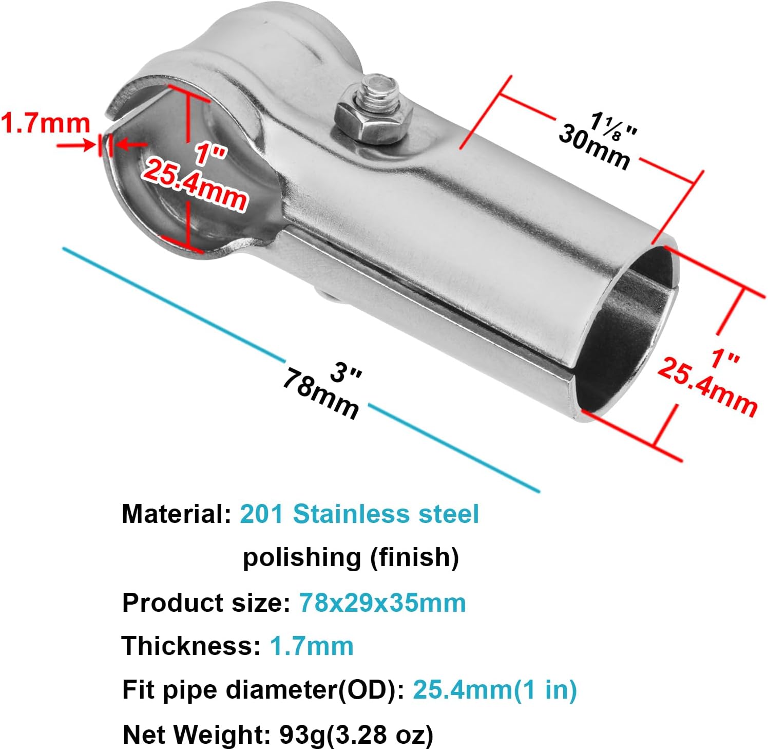 Set of 10 Tee Fittings Tee Clamps for 25.4 mm OD stainless steel pipe and 3/4 in.