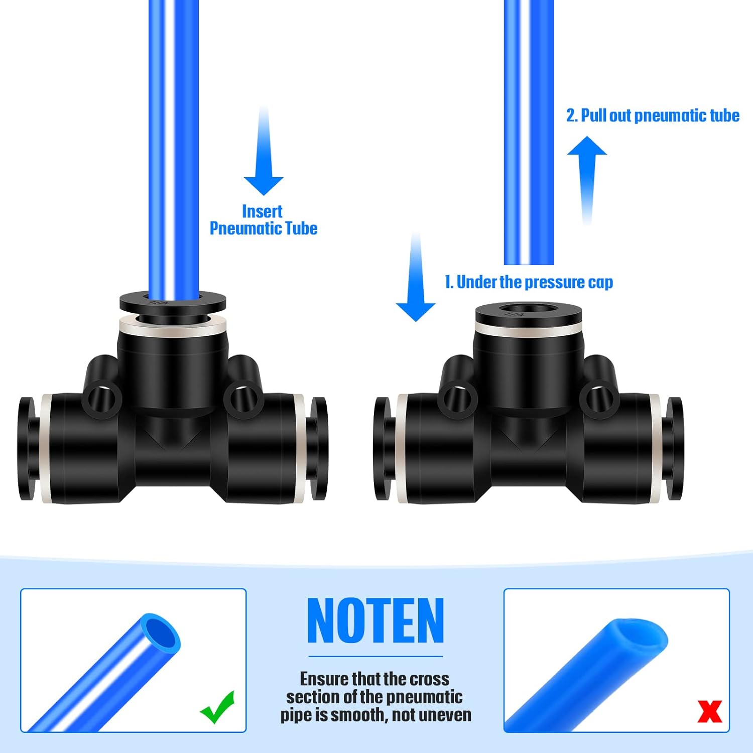 20pcs Push-In Tee Fittings Bulk Plastic Pneumatic Quick Push Fittings 3 Way Tee Tube Connectors Air Pipe Fittings (1/4 Inch)