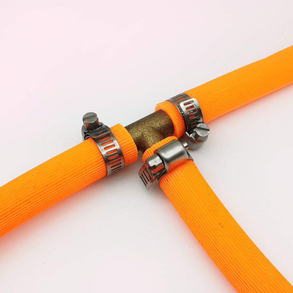 2 pieces 3/8" (10mm) brass tee barb fittings for 3/8" ID hose, 6 pieces stainless steel pipe clamps, 3-way fitting crossover for water/fuel/air