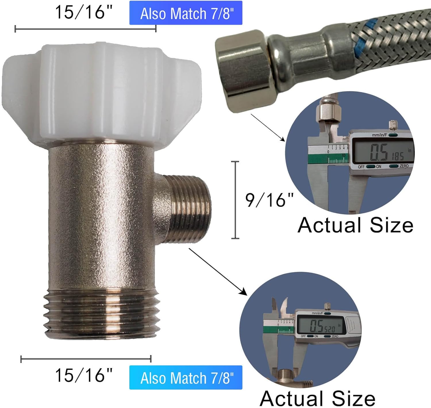 Bidet Tee - T-valve fitting or three-way connector, brass (7/8" x 7/8" x 3/8")