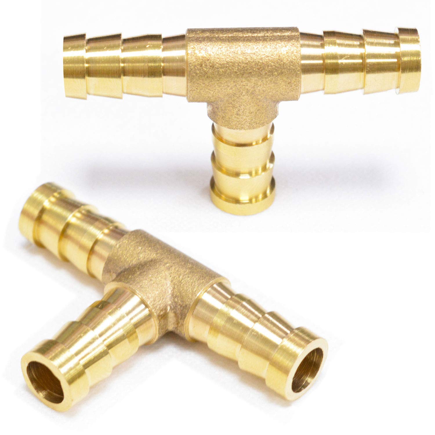2 pieces 3/8" (10mm) brass tee barb fittings for 3/8" ID hose, 6 pieces stainless steel pipe clamps, 3-way fitting crossover for water/fuel/air