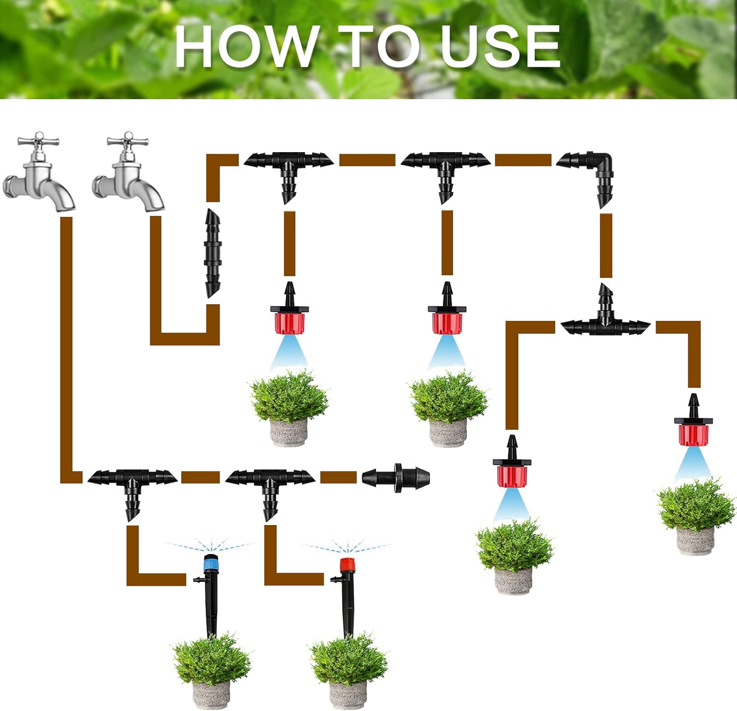 60pcs drip irrigation tee connectors, barbed tee connectors for 1/4 inch pipe, compatible with drip or sprinkler irrigation system