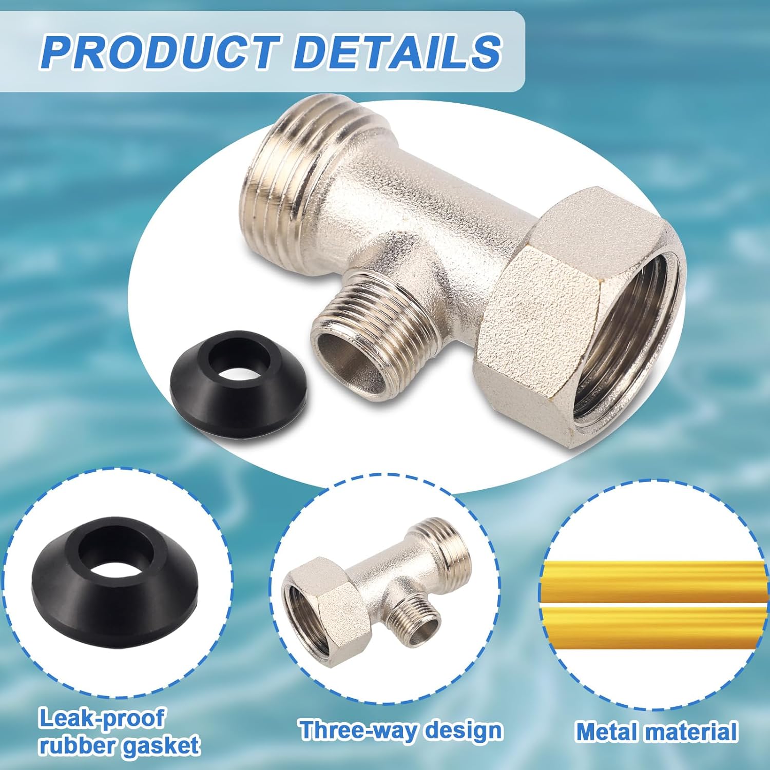 Bidet T-Adapter, 7/8" x 7/8" x 3/8" Tee Adapter or Tee Connector, Toilet Faucet Diverter Shower Head Valve, Bidet Accessories for RV and Home Toilet Diverter Hose Connector