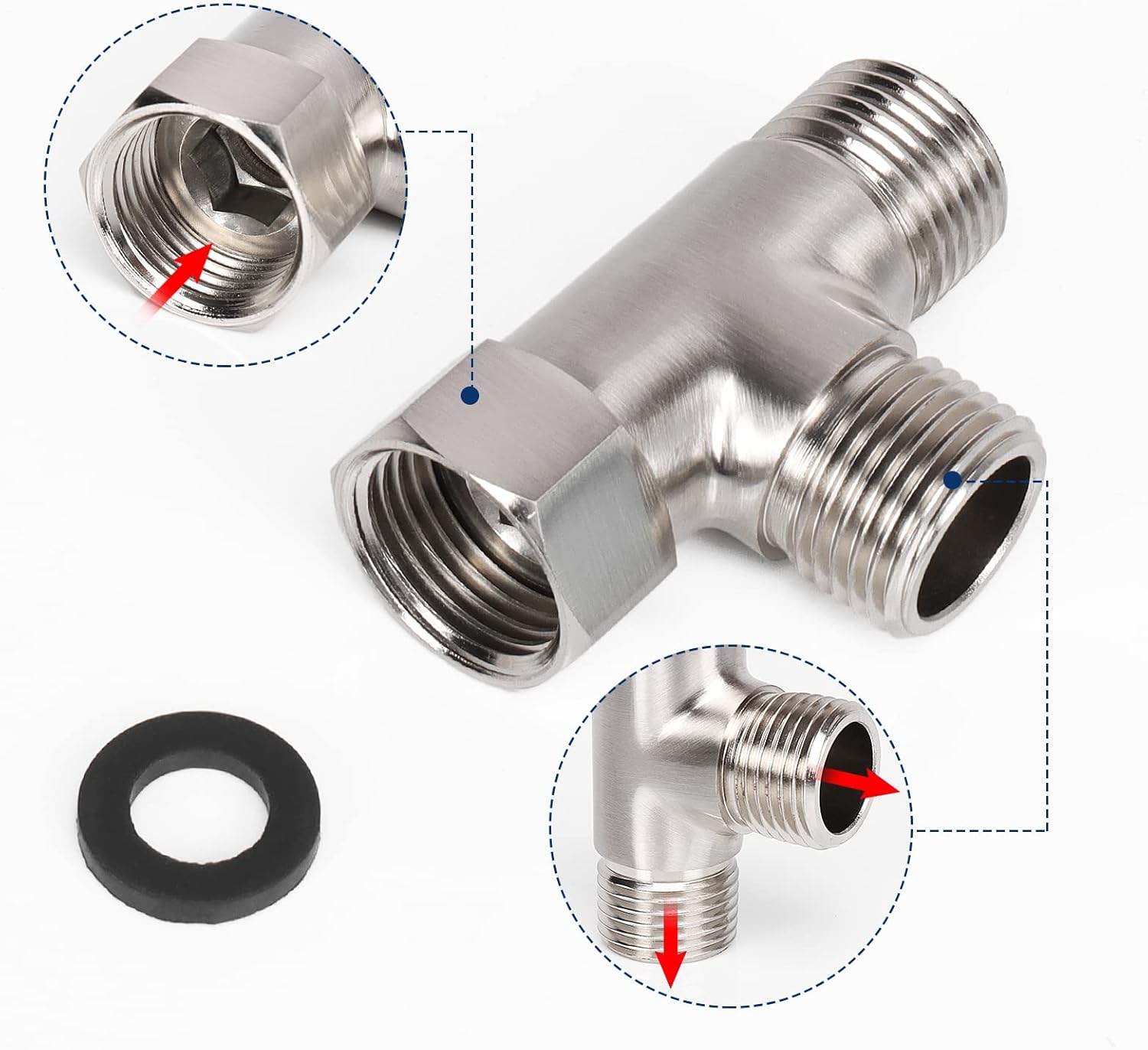 Solid Brass G1/2 Inch 3-Way Diverter Valve - Hose Fitting Tee, T-Adapter Connector for Angle Valve Hose, Tub Shower Arm and Toilet Bidet Sprayer Faucet