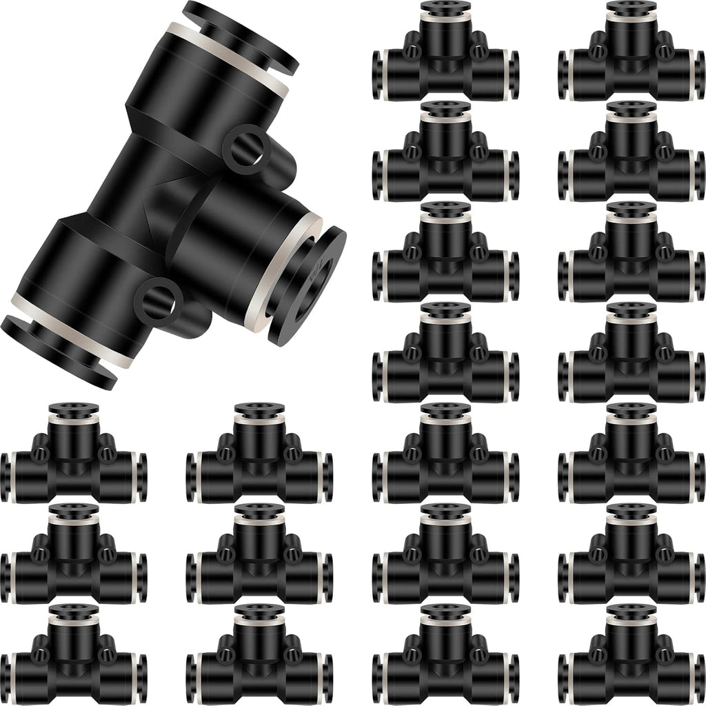 20pcs Push-In Tee Fittings Bulk Plastic Pneumatic Quick Push Fittings 3 Way Tee Tube Connectors Air Pipe Fittings (1/4 Inch)