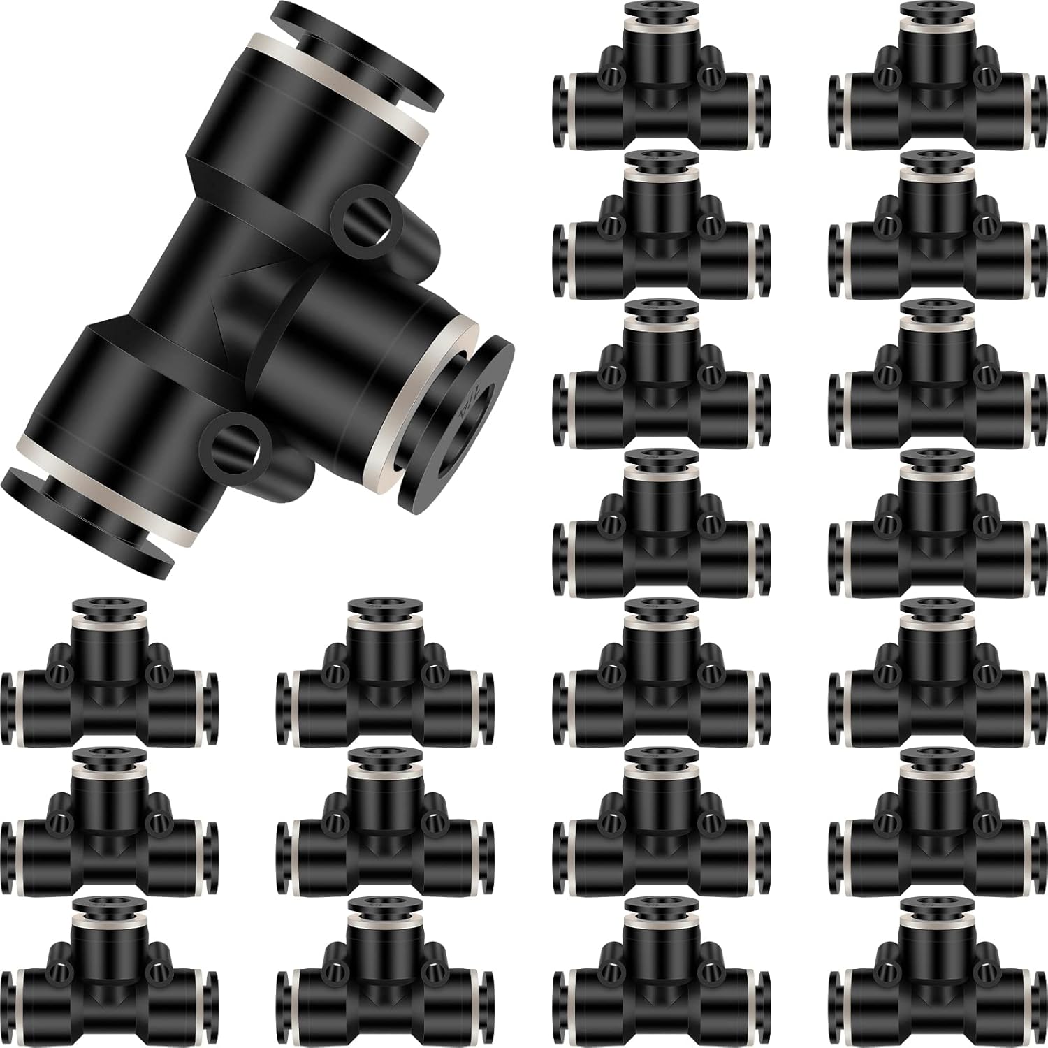 20pcs Push-In Tee Fittings Bulk Plastic Pneumatic Quick Push Fittings 3 Way Tee Tube Connectors Air Pipe Fittings (1/4 Inch)