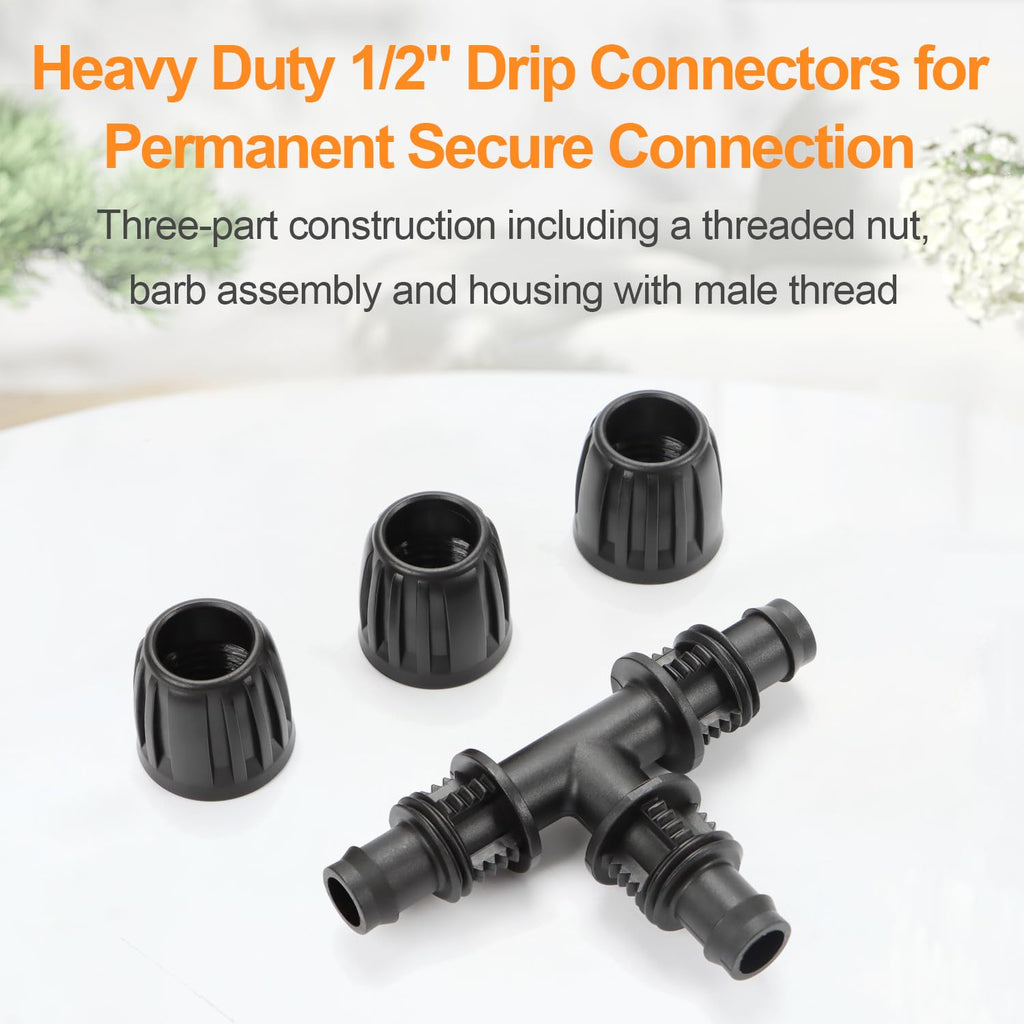 12pcs 1/2" Drip Tee Connectors, 1/2" Drip Irrigation Tube with Barb Locking Tee Connector for 1/2" Irrigation Tube (1/2" ID x 0.640" OD) Leakproof Tee Irrigation System Parts