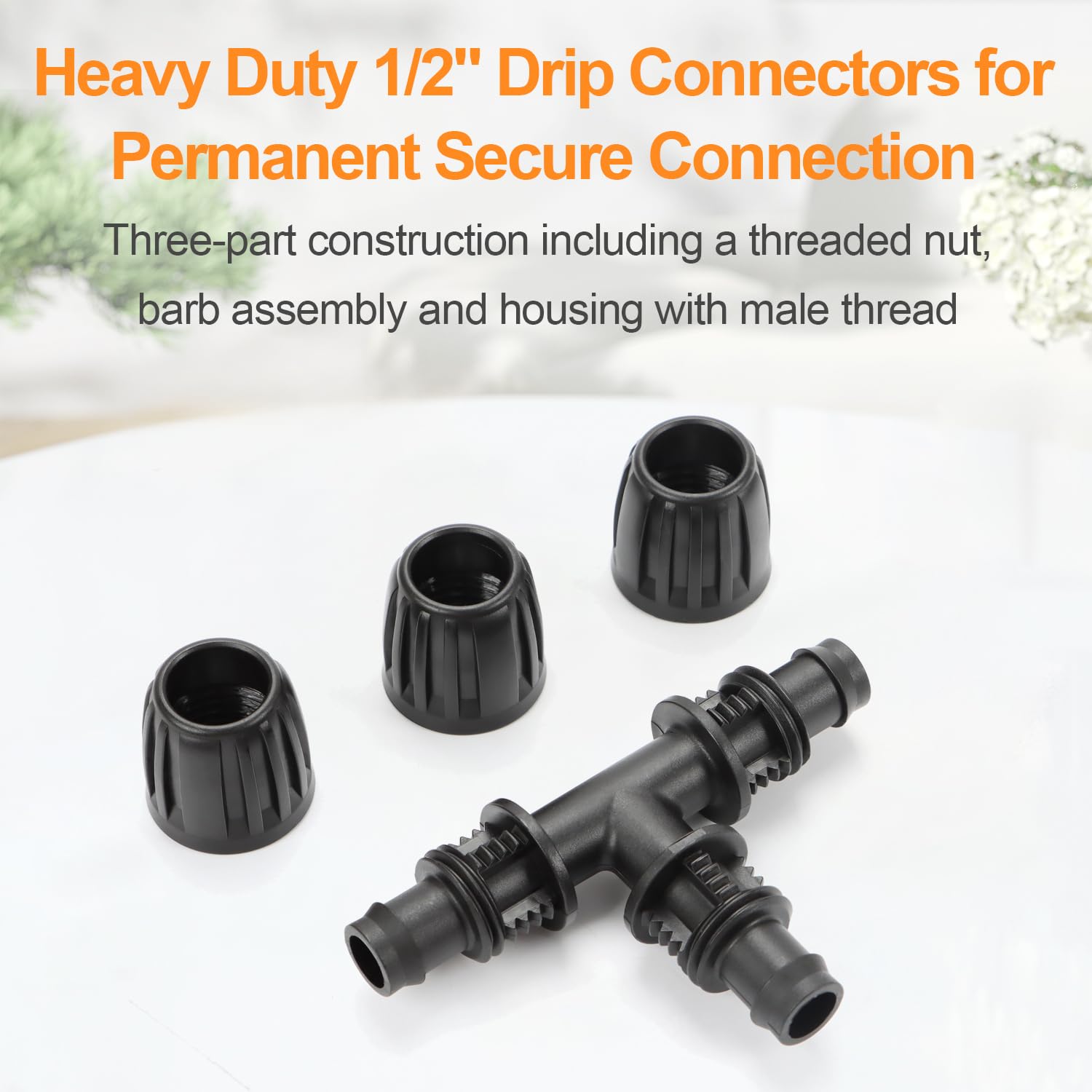 12pcs 1/2" Drip Tee Connectors, 1/2" Drip Irrigation Tube with Barb Locking Tee Connector for 1/2" Irrigation Tube (1/2" ID x 0.640" OD) Leakproof Tee Irrigation System Parts