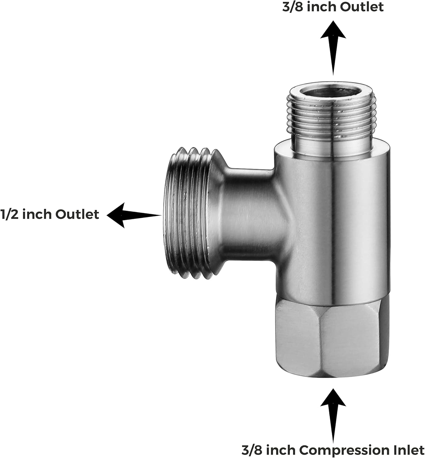 3/8 x 1/2 adapter T-connector, adapter 3-way compression tee, stainless steel split water supply tee fitting for bidet hose, angle stop valve tee connector