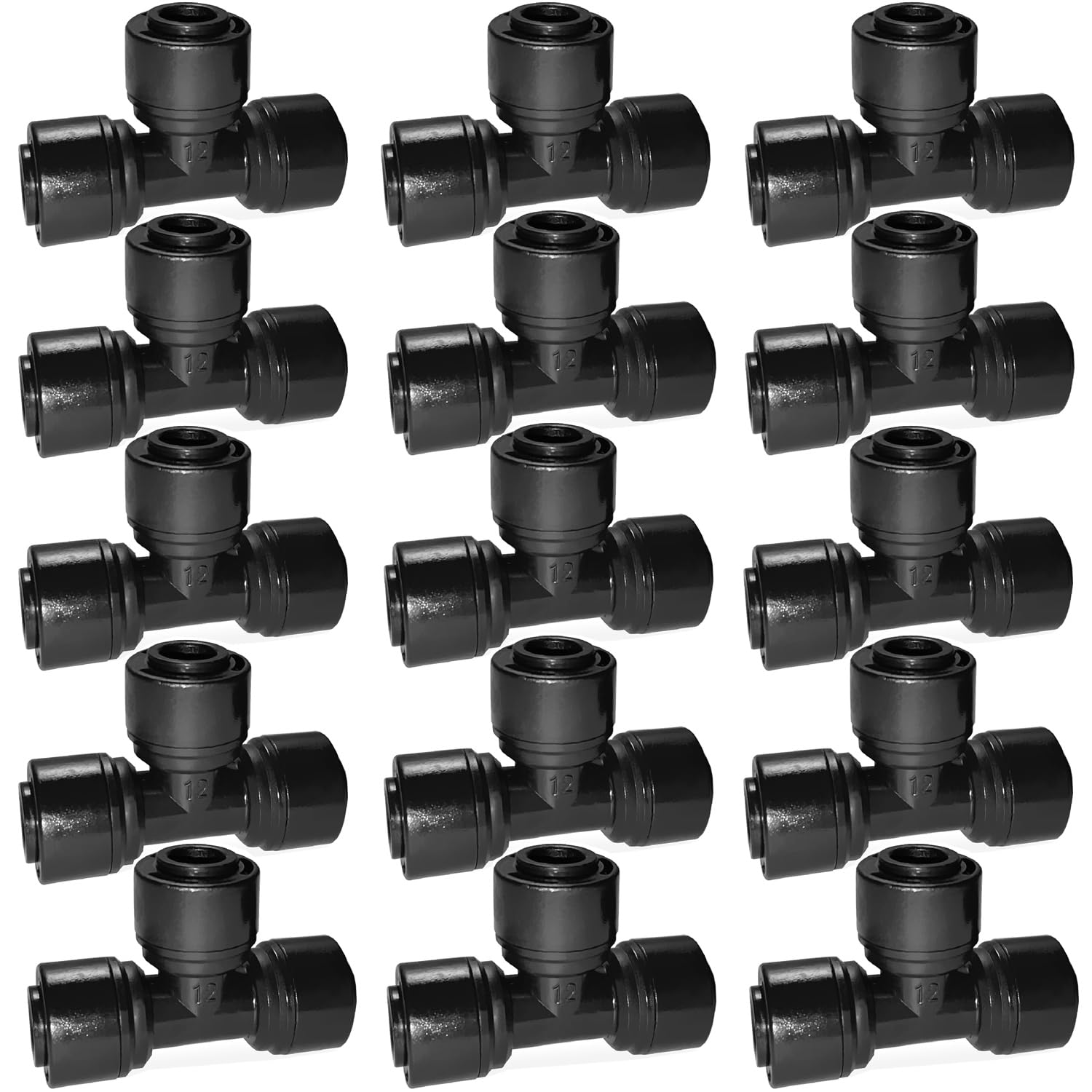 15 Pack Quick Connect 1/4" Drip Irrigation Tee Connectors, New Tee Fittings 1/4" (6.35mm) Irrigation Tube, Leak-Proof Connectors for Sprinkler or Drip Irrigation System (Black)