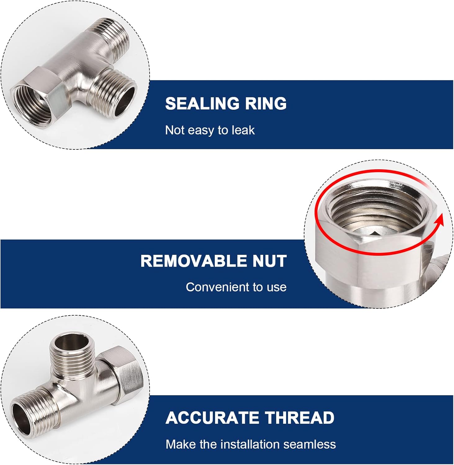Solid Brass G1/2 Inch 3-Way Diverter Valve - Hose Fitting Tee, T-Adapter Connector for Angle Valve Hose, Tub Shower Arm and Toilet Bidet Sprayer Faucet