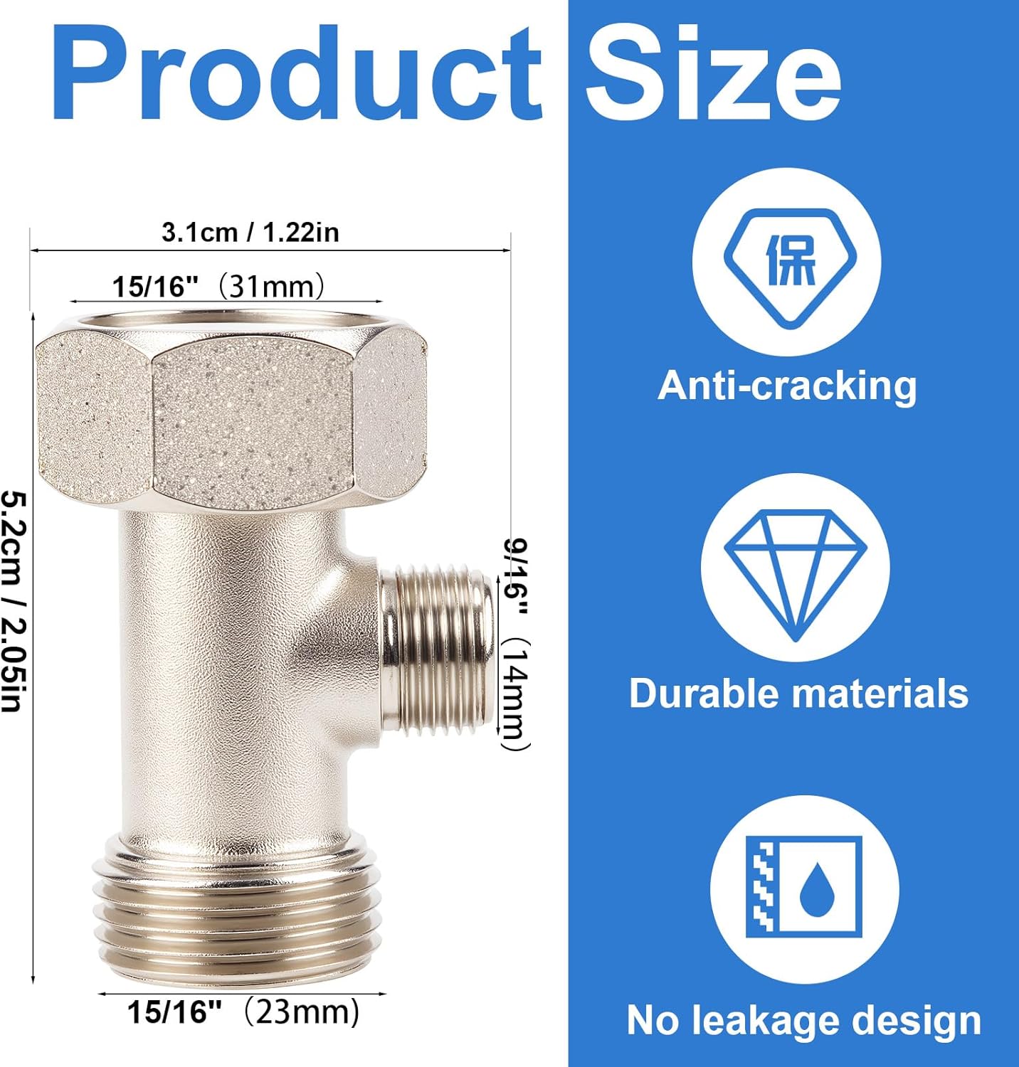 Bidet T-Adapter, 7/8" x 7/8" x 3/8" Tee Adapter or Tee Connector, Toilet Faucet Diverter Shower Head Valve, Bidet Accessories for RV and Home Toilet Diverter Hose Connector