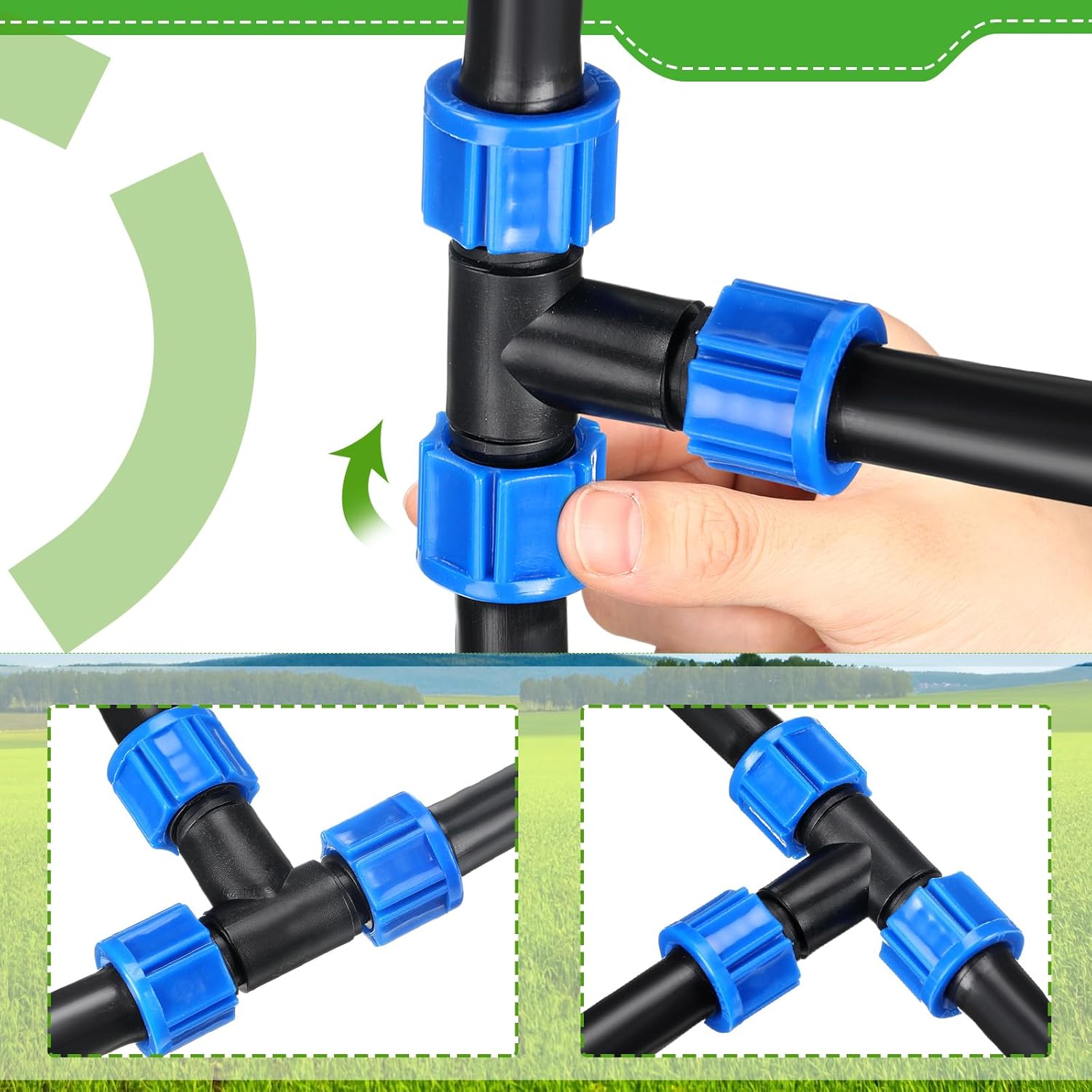 50pcs Drip Irrigation Tee Connectors 5/8 Inch Universal Tee Connector Drip Irrigation Pipe Connector with Barb Compatible with Most 16-17mm Garden Hose Sprinkler Irrigation Systems
