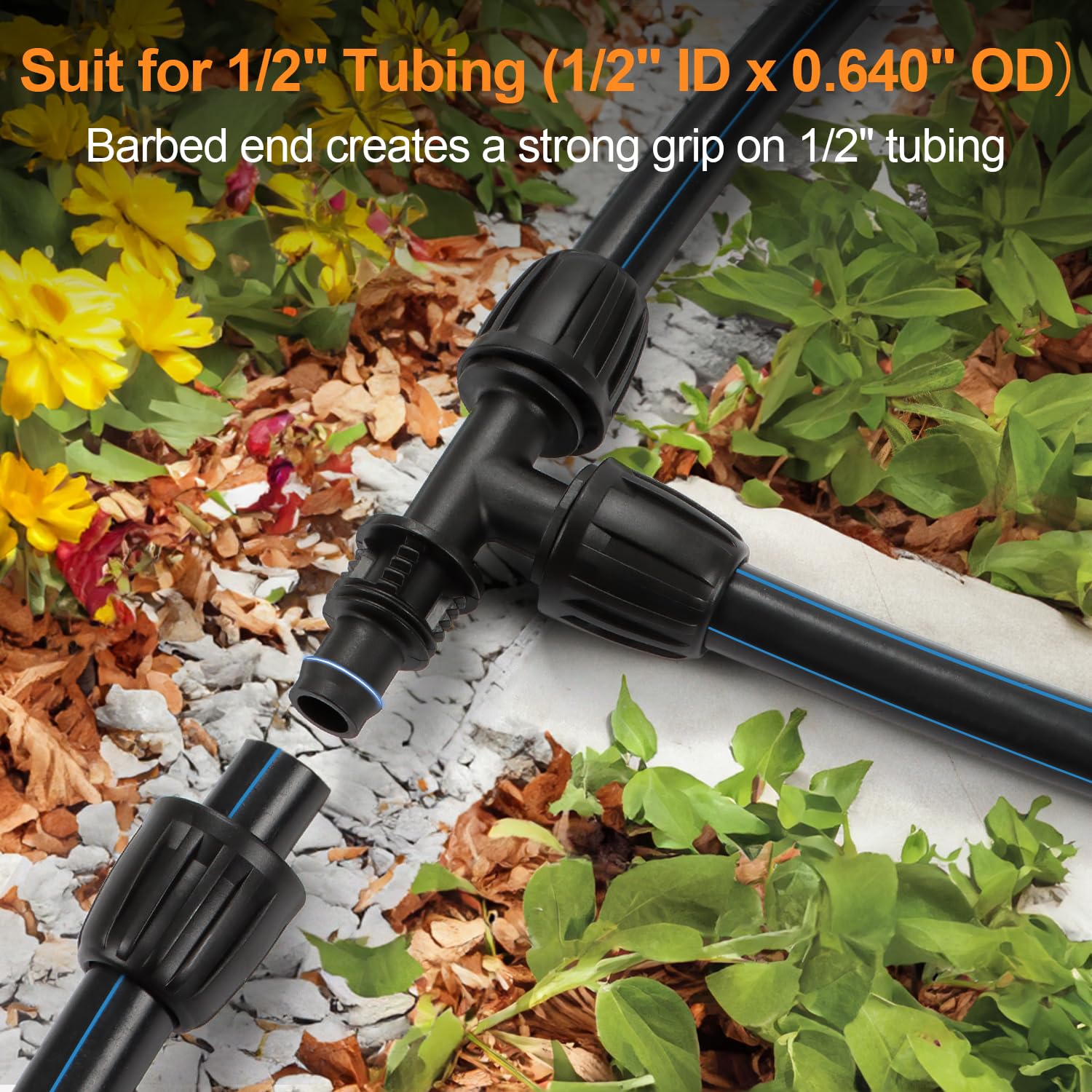 12pcs 1/2" Drip Tee Connectors, 1/2" Drip Irrigation Tube with Barb Locking Tee Connector for 1/2" Irrigation Tube (1/2" ID x 0.640" OD) Leakproof Tee Irrigation System Parts