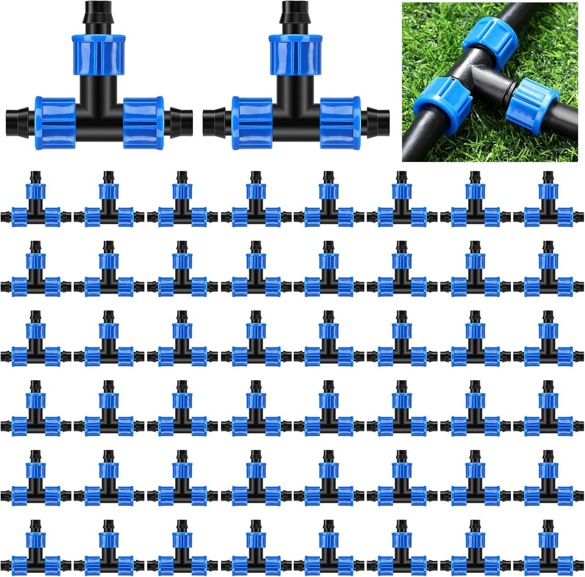 50pcs Drip Irrigation Tee Connectors 5/8 Inch Universal Tee Connector Drip Irrigation Pipe Connector with Barb Compatible with Most 16-17mm Garden Hose Sprinkler Irrigation Systems