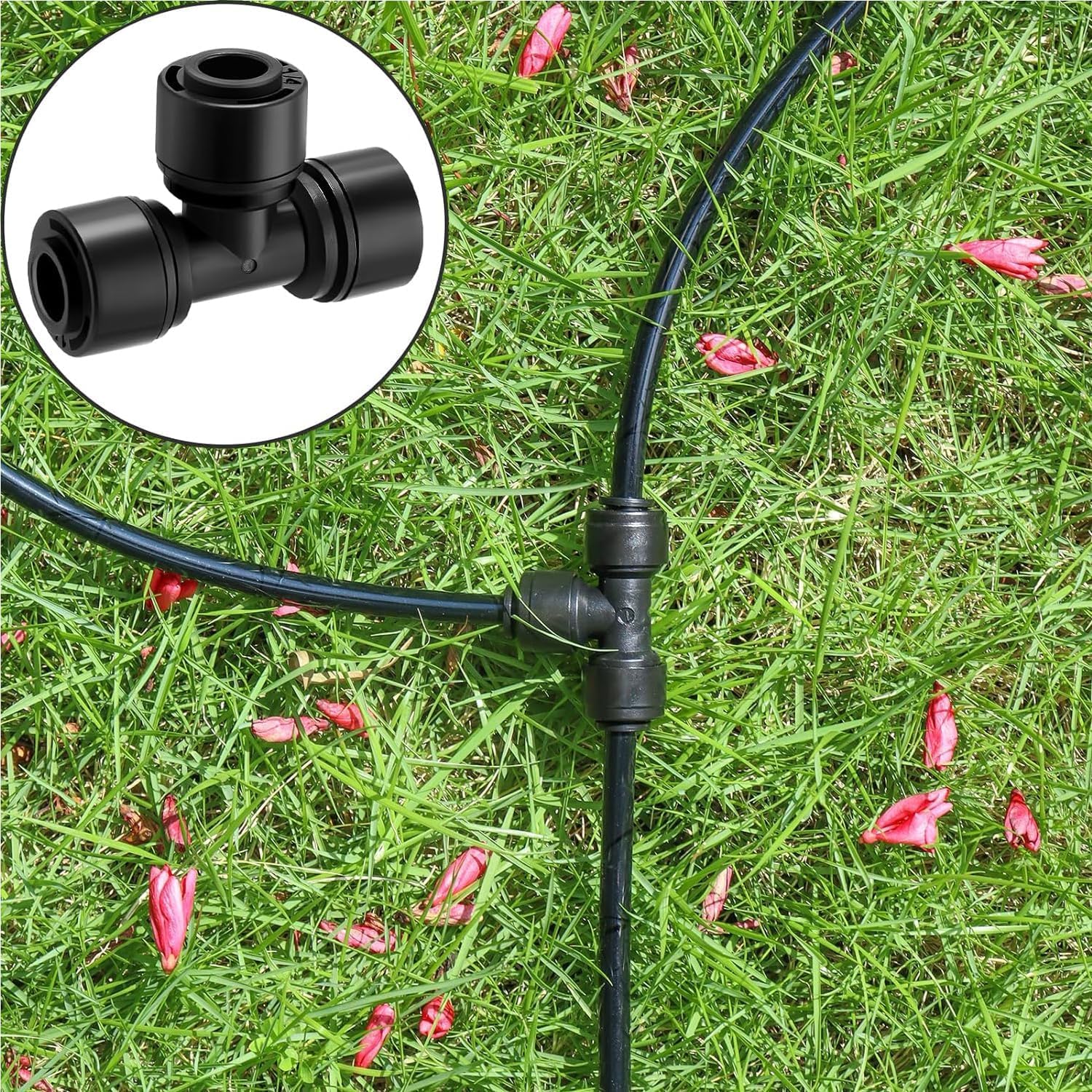 15 Pack Quick Connect 1/4" Drip Irrigation Tee Connectors, New Tee Fittings 1/4" (6.35mm) Irrigation Tube, Leak-Proof Connectors for Sprinkler or Drip Irrigation System (Black)