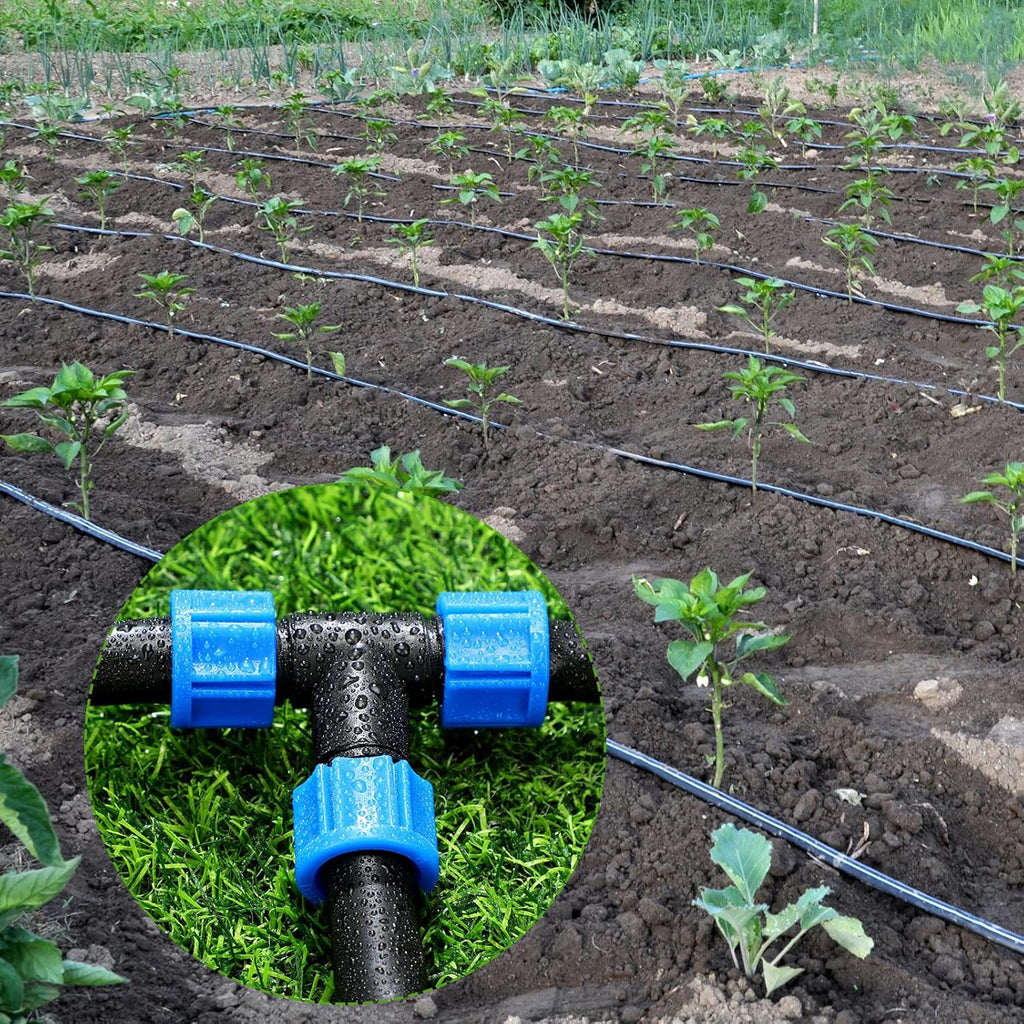 50pcs Drip Irrigation Tee Connectors 5/8 Inch Universal Tee Connector Drip Irrigation Pipe Connector with Barb Compatible with Most 16-17mm Garden Hose Sprinkler Irrigation Systems